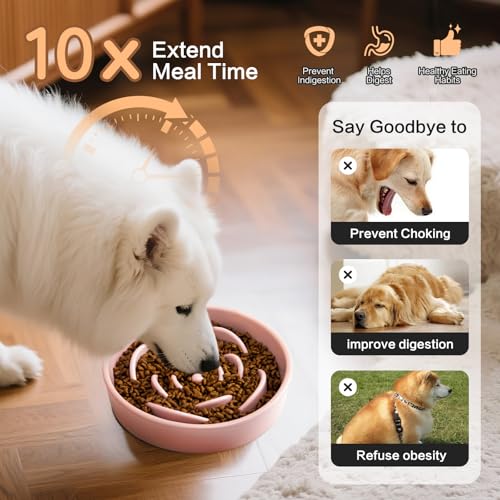 8.25'' Ceramic Slow Feeder Dog Bowls (8.25 inch / Pink)