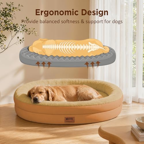 Waterproof Orthopedic Dog Bed for Large Dogs (Orange / 44"L x 32"W x 7.5"Th)