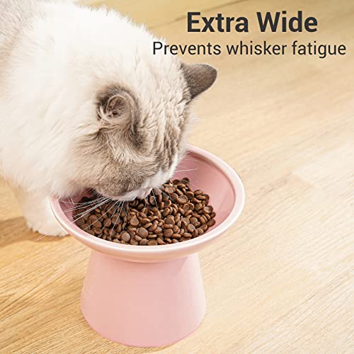 2 Pack Extra Wide Elevated Ceramic 6.2" Shallow Cat Food Bowls (Pink-2 Food Bowl)