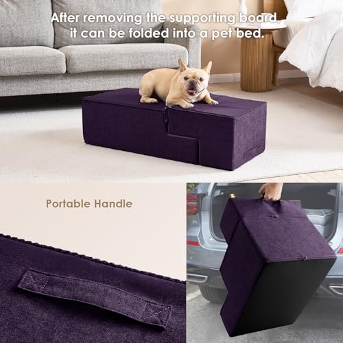Dog Stairs for Bed 20" H (Purple / Extra Wide 16.5" x 28" x 20")