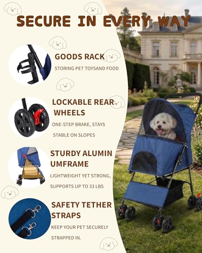 Pet Stroller for Small Dogs Cats (BLUE)