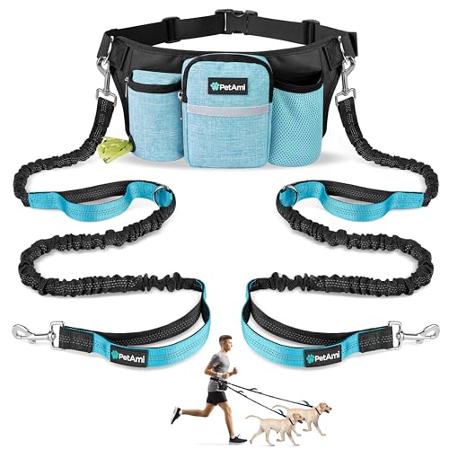 Premium Hands Free Dog Leash for 2 Dogs (Turquoise Blue / 2 Leashes)