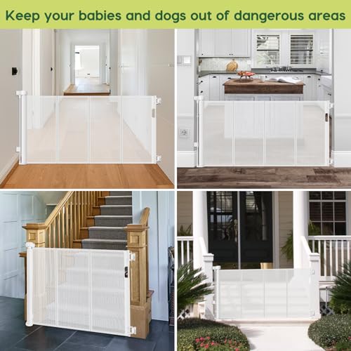 Reinforced 55" Wide Retractable Baby Gates for Doorways to Prevent Crawling Under (White / 33" Tall x 55" Wide（ With Reinforced Bar ）)