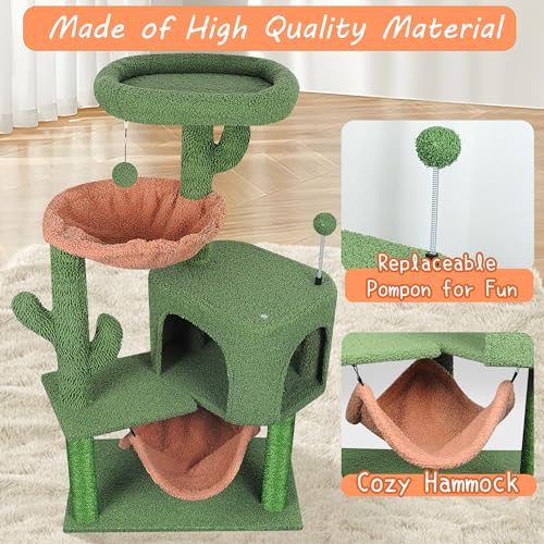 Cat Tree with Cat Condo Scratch Post and Big Hammock (39.4'' Green)