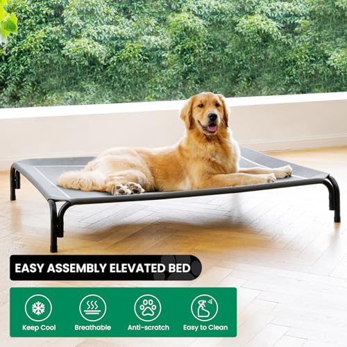 Elevated Dog Bed Outdoor Cooling Raised Cot for XL Dogs (XXL-53.9"L×35.8"W×7.9"Th / Grey)