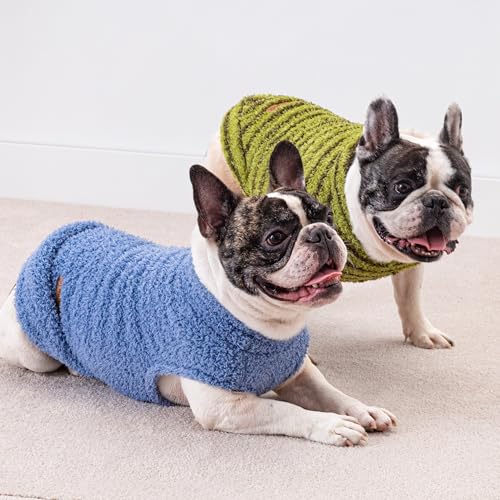 2 Pack Striped Fleece Dog Sweater (Large / Sky Blue-Olive Green)