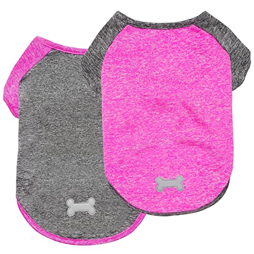 2Pack Dog Shirt for Medium Dogs Sun Protection Tank Top with Sleeves (X-Large (18-30lbs) / 3# 2Pack(Rose+Grey))