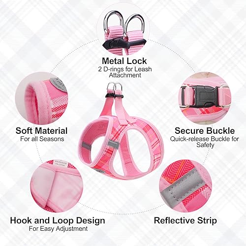 Small Dog Harness and Leash Set (XSmall(Chest Girth 13" - 14.5") / Light Pink)