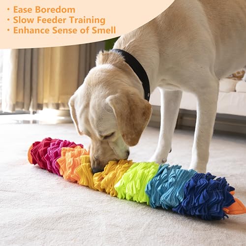 Snuffle Ball Rainbow Snuffle Snake Puzzle Toy for Dogs Puppy Treat Dispensing Toys Foraging Snuffle Mat Interactive Slow Feeder Dog Toys for Any Size (Rainbow Snack / Medium)