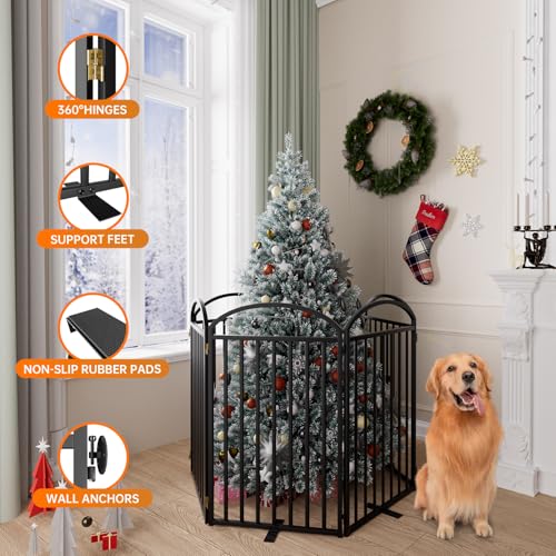 6 Panels Full Matel Freestanding Dog Gates with Door (【6 Panels with Door】144"W*36H" / Black)