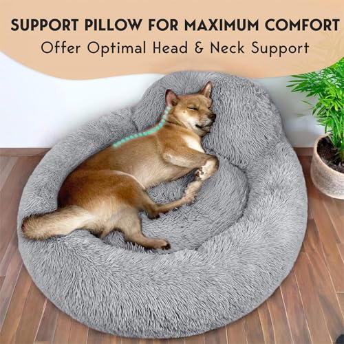 PetJett Calming Dog Bed Medium Size Dog (Bright Grey / Medium - 30”L x 30”W x 8”Th)