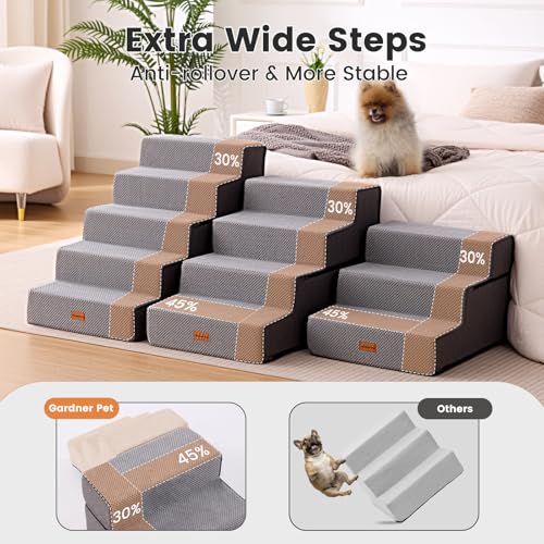 Dog Stairs for Small Dogs 18.5" H (Grey / 18"x29.5"x18.5"Extra Wide)