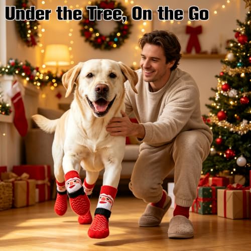 Anti Slip Dog Socks to Prevent Licking Paws for Hot Pavement (White & Red / Large)