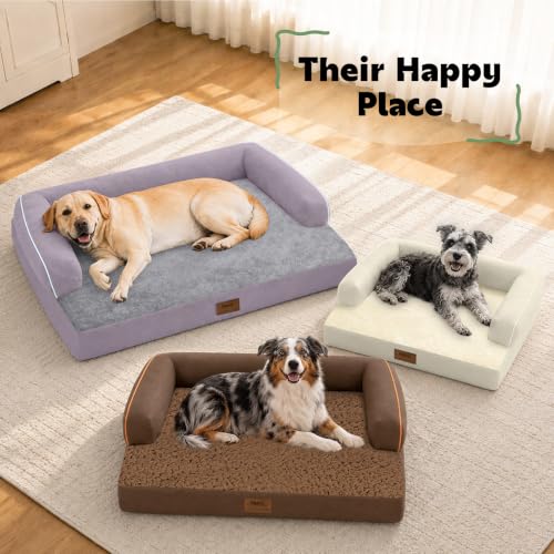 Orthopedic Waterproof Dog Bed with Bolster for Extra Large Size Dogs (48.0"L x 33.0"W x 7.5"Th / Purple)