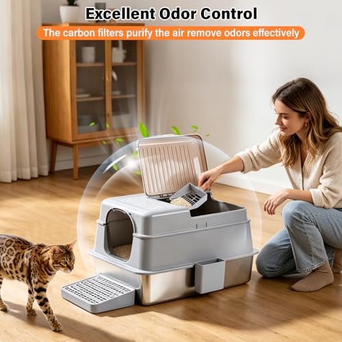 XXXL Stainless Steel Cat Litter Box with Lid (3X-Large)