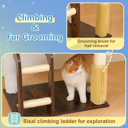 Wooden Cat Tree (Rustic Brown)