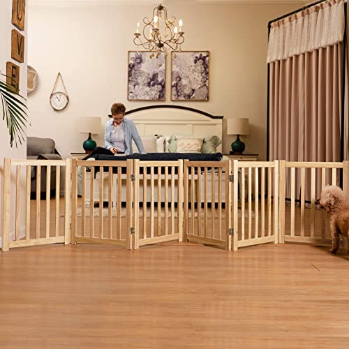 Wooden Free Standing Dog Gate 120" W x 24" H (Natural / 120"W x 24"H)