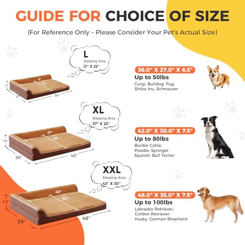 Orthopedic Dog Bed for Medium Size Dog (36.0"L x 27.0"W x 6.5"Th / Brown)