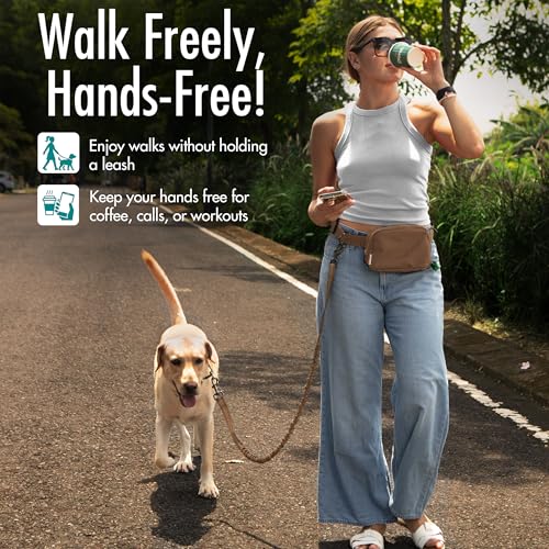 Hands Free Dog Leash with Dog Treat Pouch (Caramel)