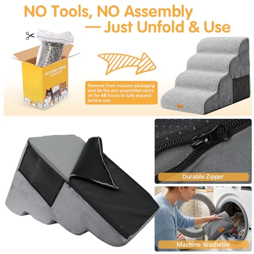 High Density Foam Dog Stairs 4 Tiers (Grey / 28.5*15.7*20.5)