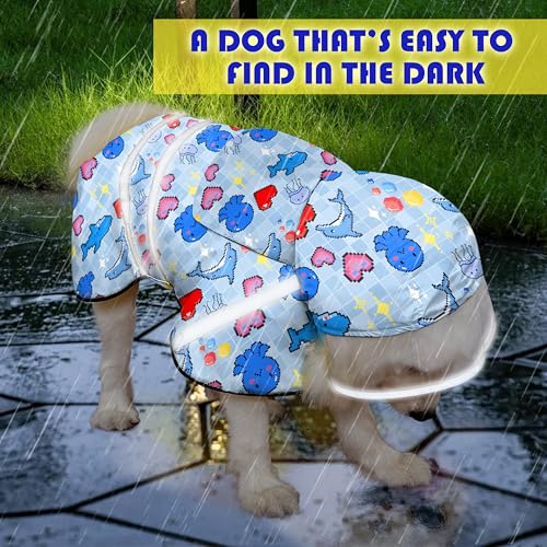 Dog Raincoat Adjustable Rain Jacket with Hooded Double Layer for Large Medium Small Dogs Puppies (Ocean Blue / Small)