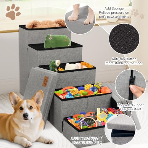 Dog Stairs with Storage (Grey No Condo / 5)