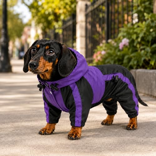 Dog Hooded Raincoat (M (Small Dog ~9lbs) / Purple)