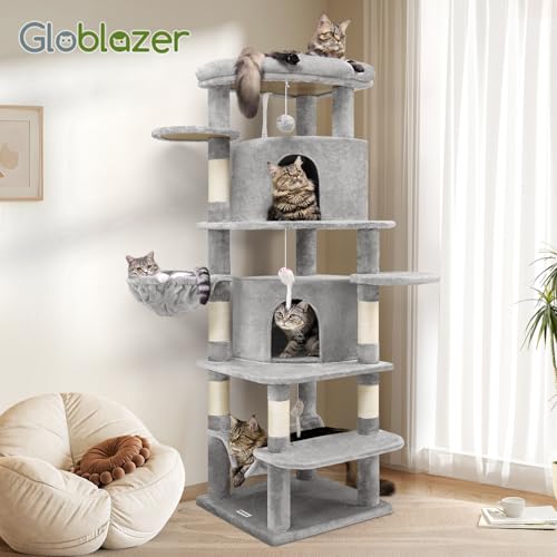66in Corner Cat Tree Tower for Indoor Large Cat (66inch / Light Gray)