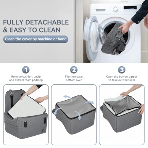 Pet Car Seat with Patented Safety System (Grey / Medium)