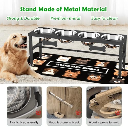 Adjustable Height Dog Bowl Stand with 4 Bowls for Multi (Black-1.7L-Four)