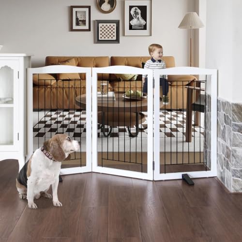 Freestanding Dog Fence Indoor (White / 【3 Panels】60''w x 32''h)