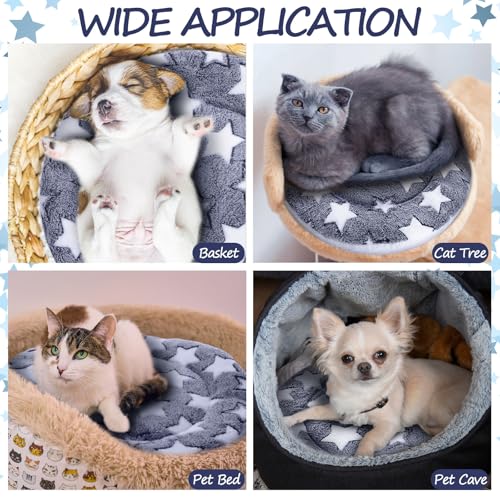 2 Pack Self Heating Cat Pad Self Heating Cat Bed Machine Washable Heat Pet Mat Reversible Body Thermal Warm Round Dog Bed Crate Blanket for Feral and Indoor Cats (16'' / Blue Large Star)