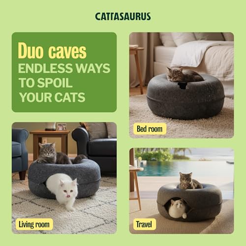 Peekaboo Cat Cave Donut for Multiple & Large Cats up to 30 (Dark Gray + Dark Gray / Large)