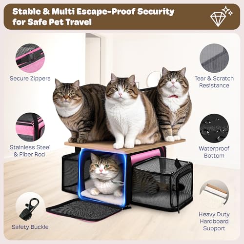 Top and 2 Sides Expandable Pet Carrier 17x11x9.5 TSA Airline Approved (Pink / 17.0"L x 11.0"W x 9.5"H)