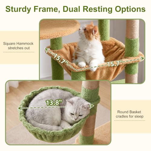Cat Tree, 76-Inch Tall Heavy Duty Cat Tower for Big Cats HCT039GY (Green and Yellow / 76.8 inch)