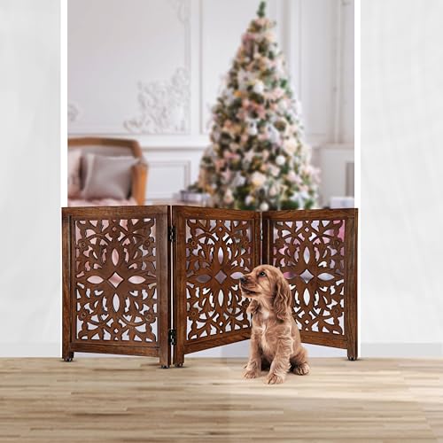 Lightnpro Wooden Pet Gate (Natural Burnt Flower / 24x54 - Rusty)