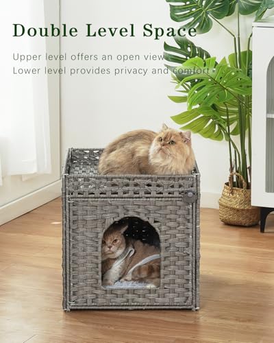 Cat Houses for Indoor Cats Extra Large Double Cat Cave (Gray / Rectangle-XL)