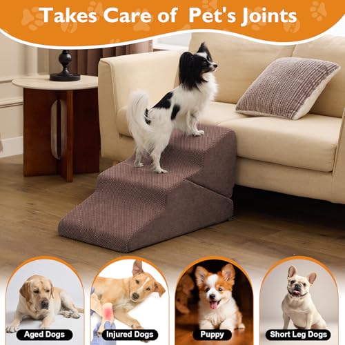 Dog Stairs for Small Dogs 16’’ H (Brown / Standard 15.5''x25.8''x16'')