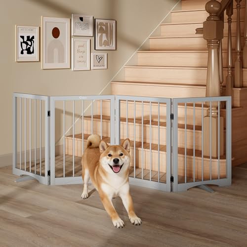 Free Standing Dog Gate Indoor (Gray / 4-Panel, 24"Tall)