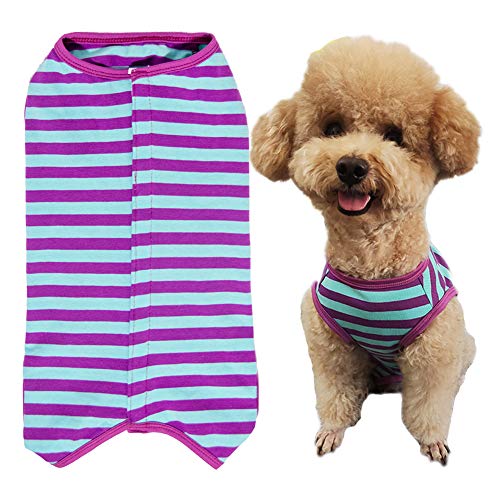 Dog’s Recovery Suit Post Surgery Shirt for Puppy (Medium / purple blue stripe)