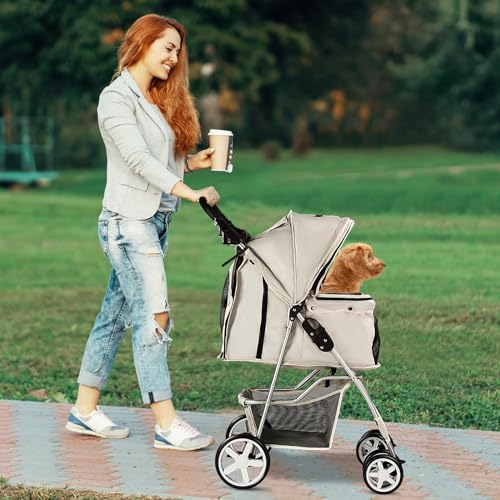 4 Wheel Pet Stroller for Small Dogs and Cats (Gray)