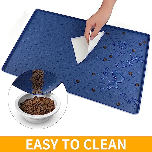 Silicone Pet Placemat for Dog and Cat (31.5"L x 23.6"W / Navy Blue)