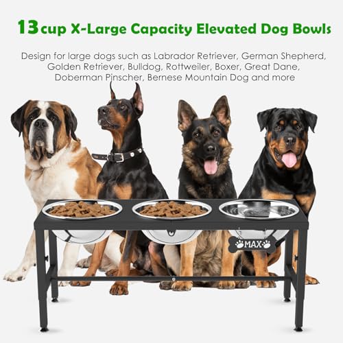 Elevated Dog Bowl Stand for Large Dogs& Extra Large Dogs with 3 Bowls 101oz (Black-3L-Three)