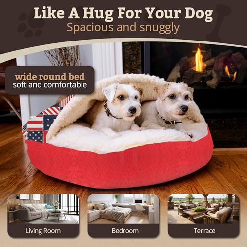 Cozy Cave Dog Bed (45.0"L x 45.0"W x 8.0"Th / Starpatch Red Diamond)