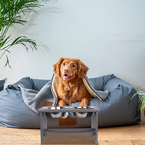 Elevated Dog Bowl Stand with 2 Stainless Steel Bowls (large-10"tall,48 Oz bowl / Grey)