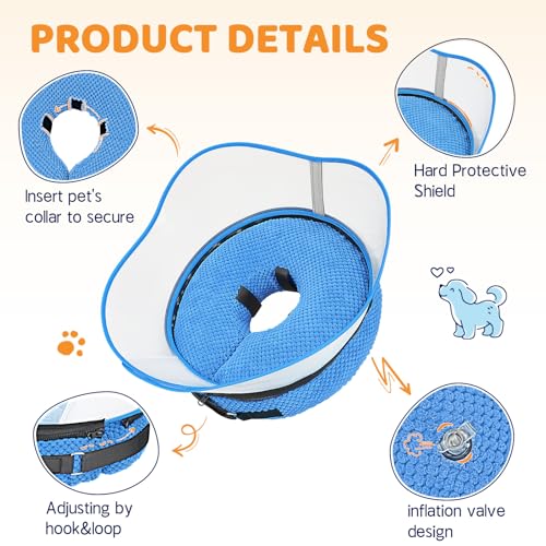 Raised Inflatable Dog Cone Alternative Collars for After Surgery (Blue / L(Neck 12"-16"))
