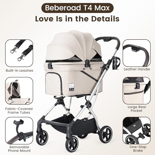 Beberoad Dog T4 Max Stroller for Small Medium Pets One (T4 Max Beige)