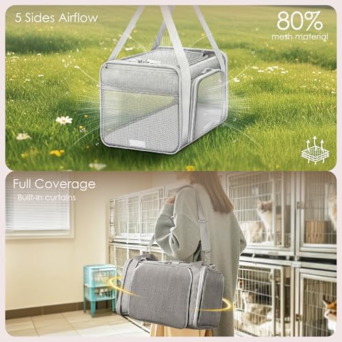 Top and 2 Sides Expandable Cat Carrier 18x11x11 TSA Airline Approved (Grey / 18.0"L x 11.0"W x 11.0"H)