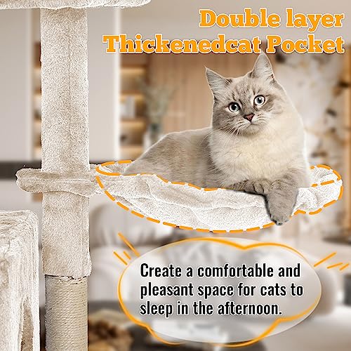 37.8 inch Cat Tree Cat Tower for Indoor Cats with Scratching Posts (Beige)