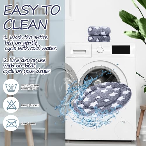 2 Pack Self Heating Cat Pad Self Heating Cat Bed Machine Washable Heat Pet Mat Reversible Body Thermal Warm Round Dog Bed Crate Blanket for Feral and Indoor Cats (16'' / Blue Large Star)